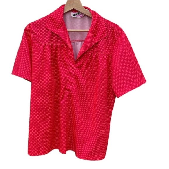 Vintage Trissi’s Women size 40 blouse red with white polka dots, button down - Picture 1 of 4